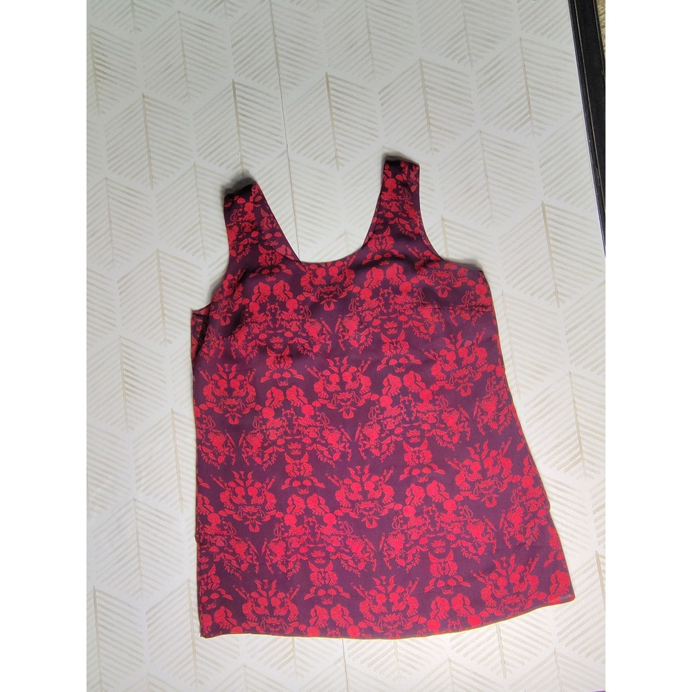 Cabi 3258 V-Neck Tank Top Small Burgundy Red Floral Damask Sleeveless Blouse